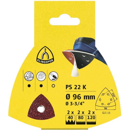 Klingspor Trekant Ø96mm 6h k80 - 5 stk PS22K - KS-241658