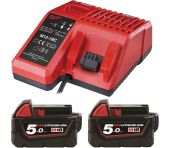 Milwaukee M12-18 C Oplader og 2 stk M18 B5 Red Lithium-Ion 5,0 Ah MILWAUKEEPAKKE9