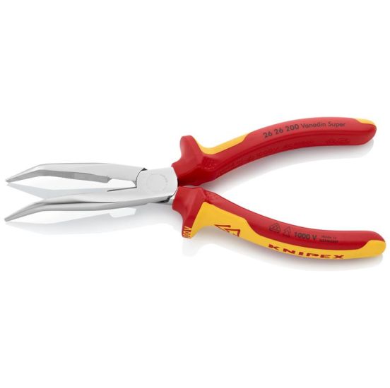 Knipex Fladrundtang med skær (Storkenæbstang) forkromet,VDE-godkendt 200 mm - KN-2626200