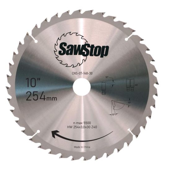SawStop rundsavsklinge 40-tands til bordsav – 254mm/30mm - CNS-07-148-30