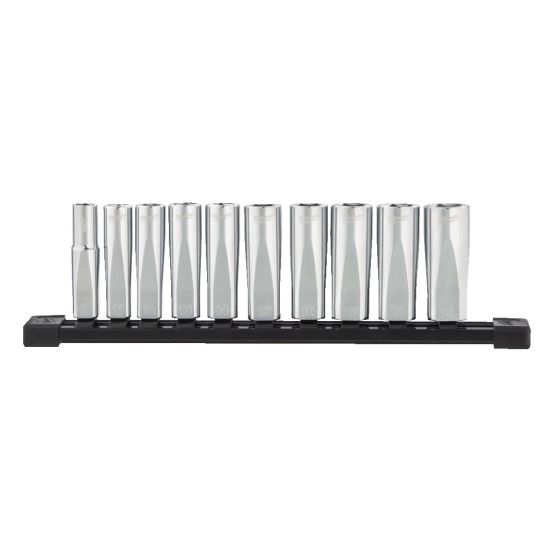 Milwaukee topnøglesæt med skinne MM lange 3/8" 10-19mm - 10 dele - 4932492509