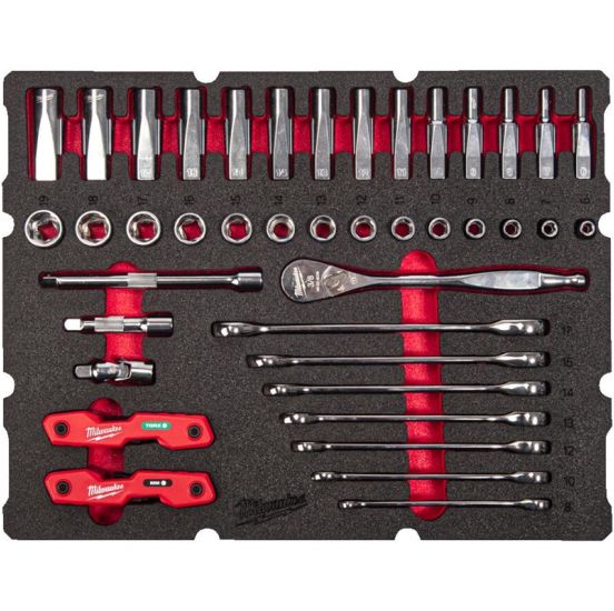 Milwaukee Skralde 3/8" & fastnøgle skum 55 dele - 4932493640