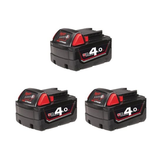 Sæt af 3 x Milwaukee batteri M18 B4 Red Lithium-Ion 18V 4,0 Ah - SET4932430063