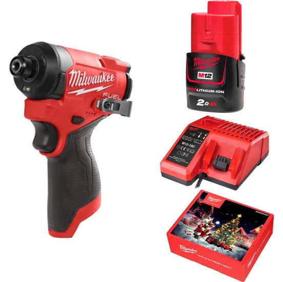 Milwaukee Slagskruemaskine 1/4" M12 FID2 med batteri og lader - MILWAUKEEPAKKE3