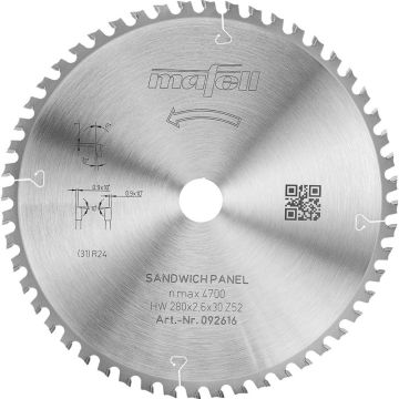Mafell Savblad KSB-SP 280 HW, 280 x 2,6 x 30 mm, Z52, WZFA, Sandwich Panel MA-092616