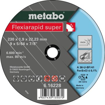 Metabo Skæreskive Flexiarapid super 230x1,9x22,23 Inox, TF 41 616228000