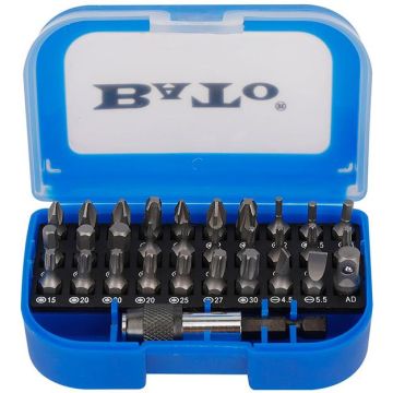 BATO 1/4" Bitssæt Blå. 31 dele. Med 60 mm QuickLock bitsholder BA-1814