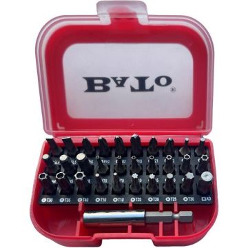 BATO 1/4" Bitssæt rød torx tamper. 31 dele. Med 60 mm. bitsholder BA-1815