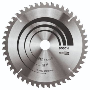 Bosch rundsavklinge. Optiline Ø260 x 30 x 3,2mm 48T K&G 2608641202