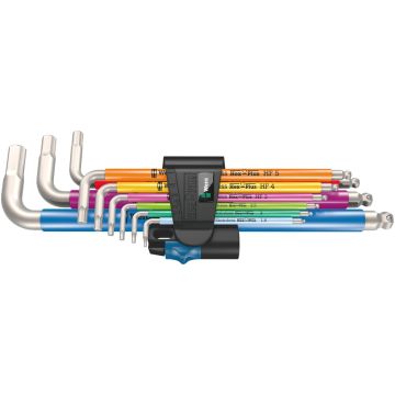Wera unbrakonøglesæt 3950/9 Hex-Plus Multicolour HF Stainless, metrisk, rustfri stål, med holdefunktion, 9 dele 05022699001