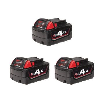 Sæt af 3 x Milwaukee batteri M18 B4 Red Lithium-Ion 18V 4,0 Ah SET4932430063