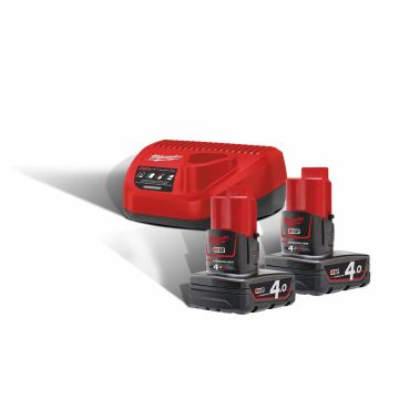 Milwaukee startsæt M12 NRG-402 med batterier og lader 4933459211